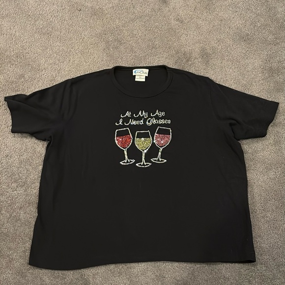 “At My Age I Need Glasses” Wine Tee Shirt - Picture 1 of 4